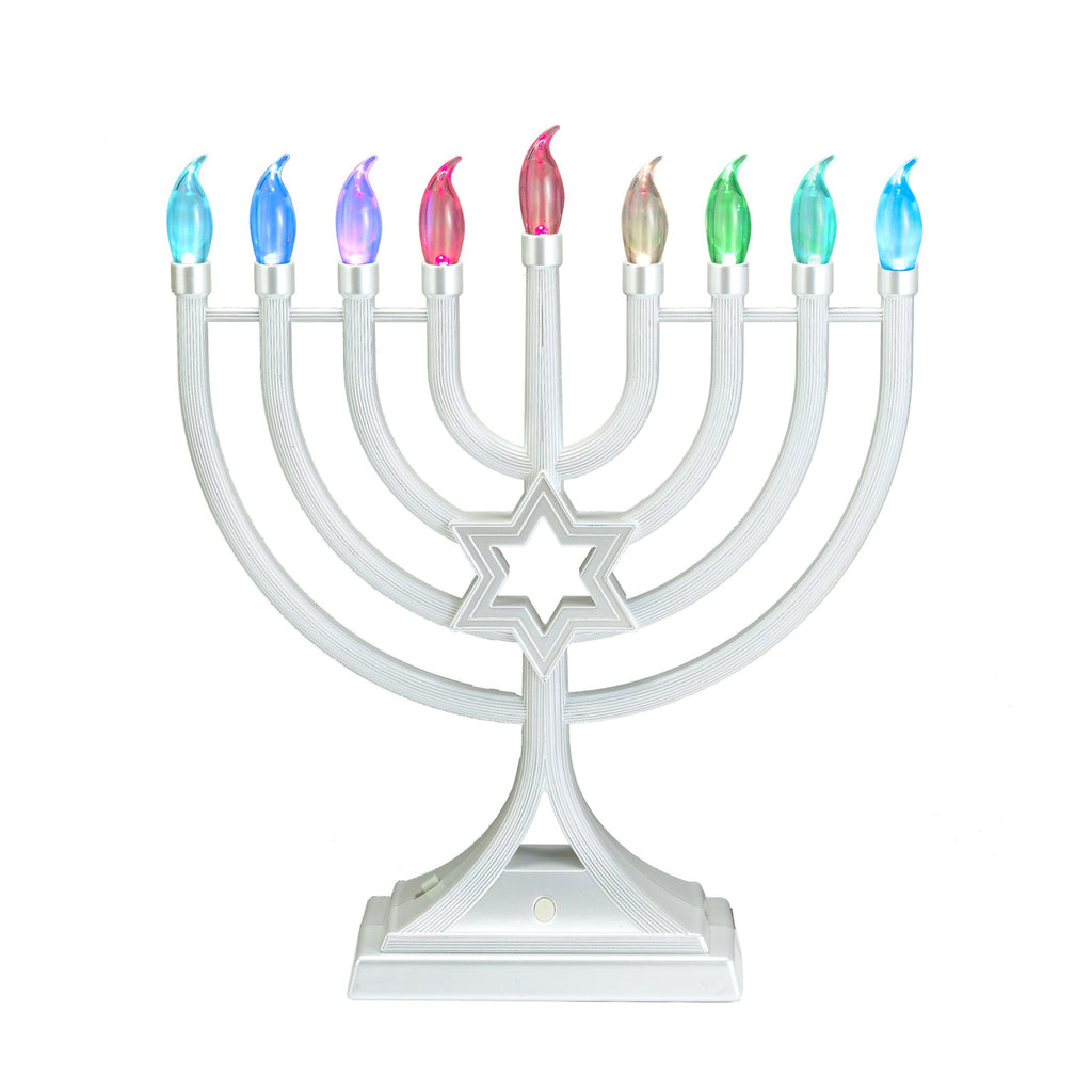 LED Menorah with Colour-Changing Lights, Pearl White, 13-inch