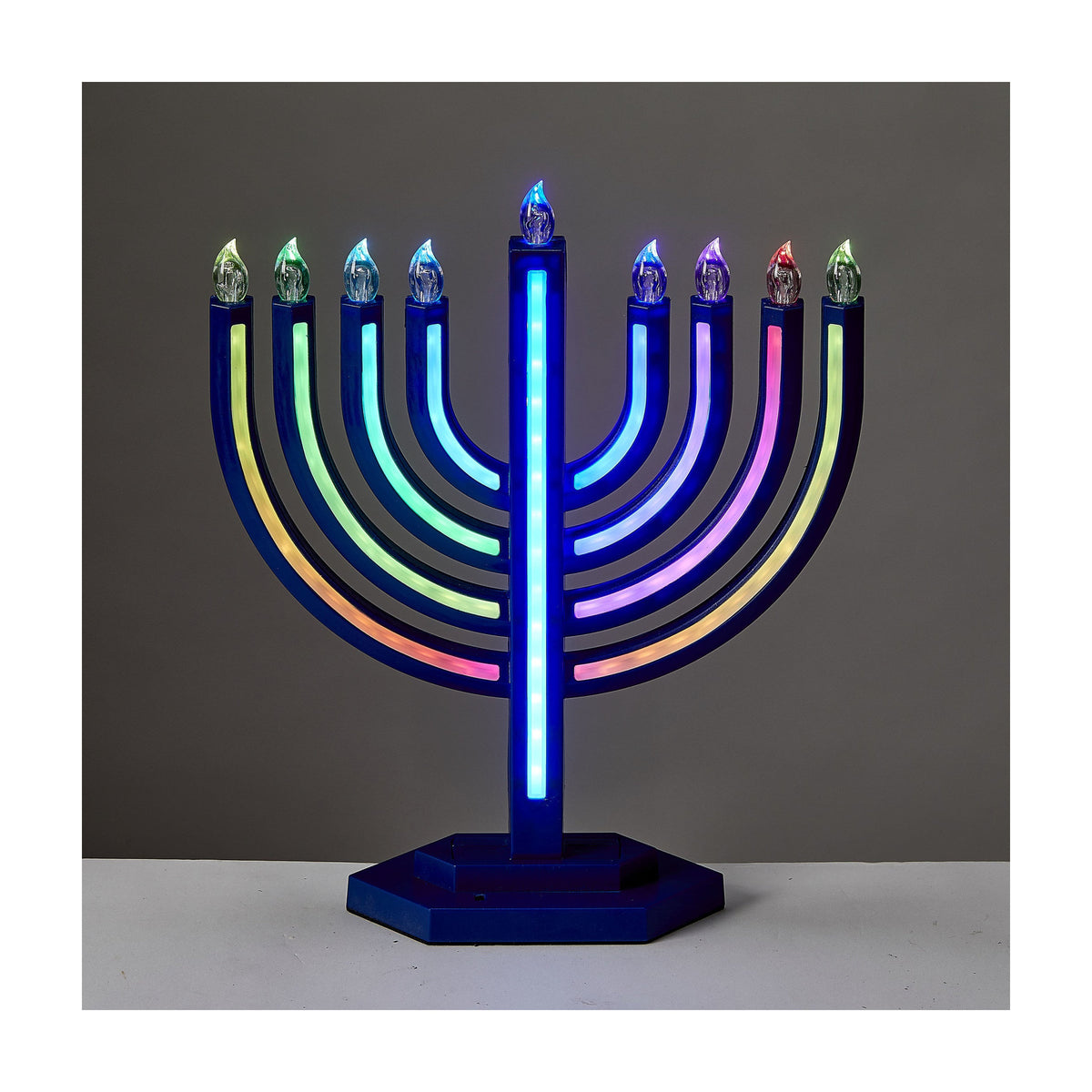 LED Menorah with Colour-Changing Lights, Navy, 13-inch