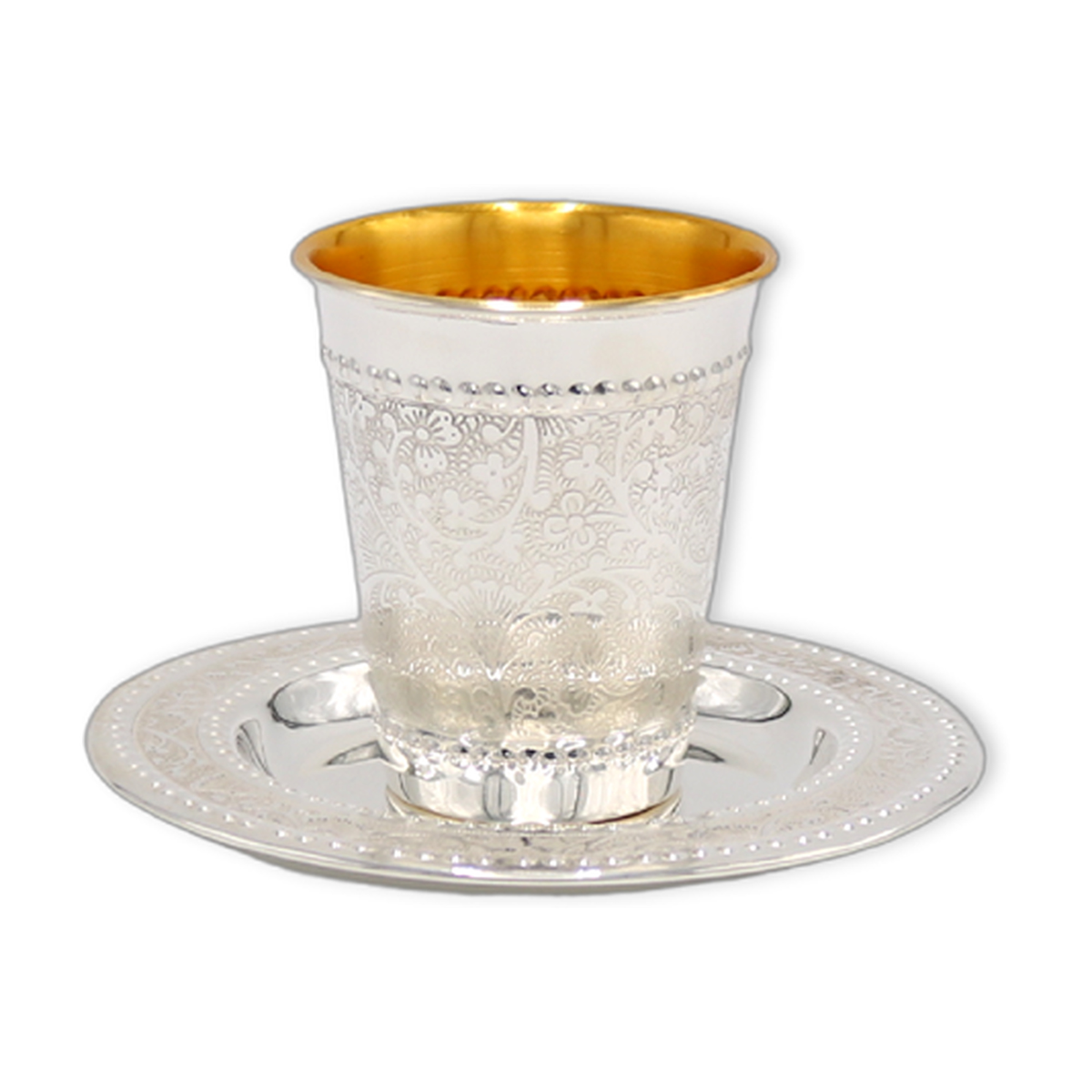 Stainless Steel Kiddush Cup Set, Floral Dotted