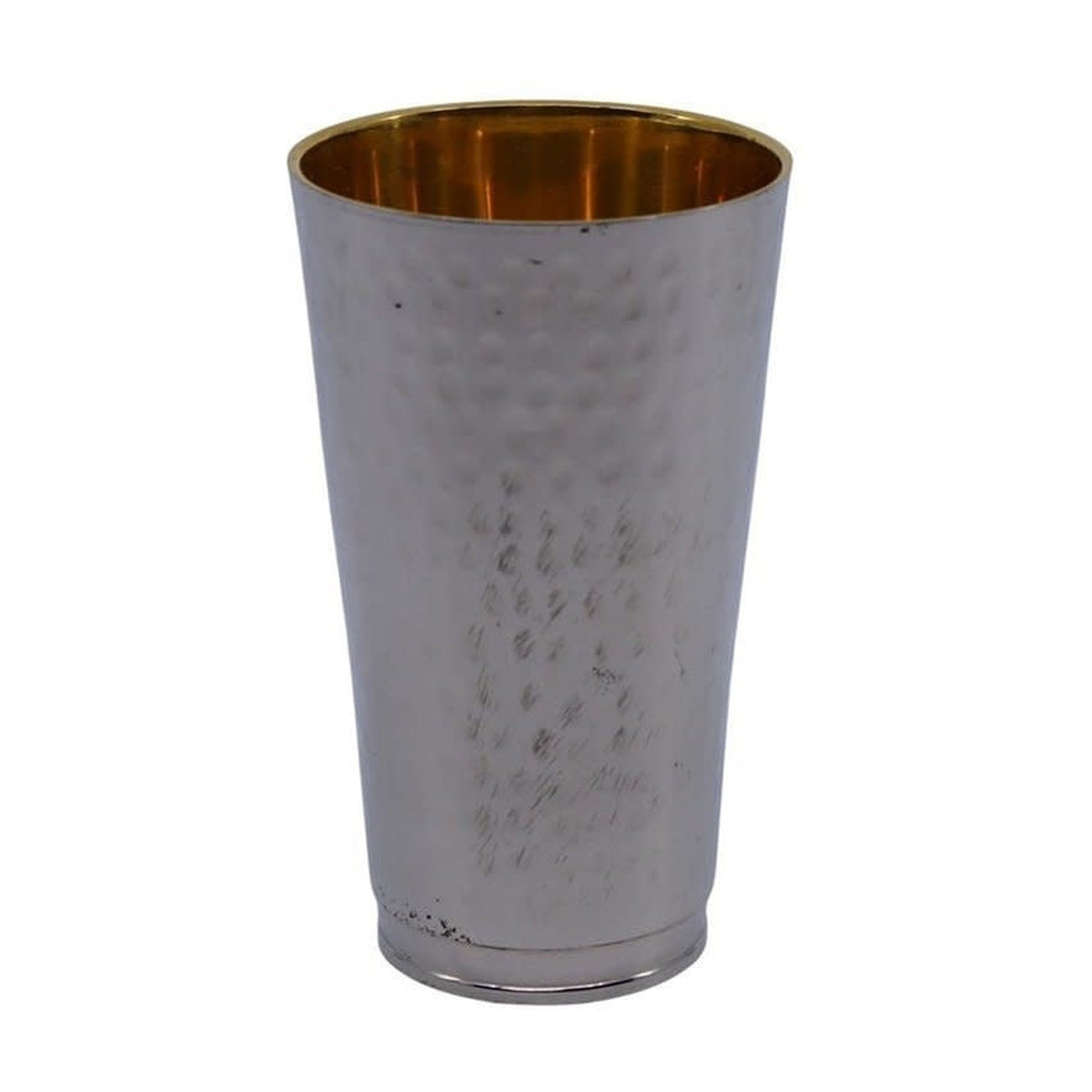 Stemless Kiddush Cup with Silver Bottom - Hammered Nickel