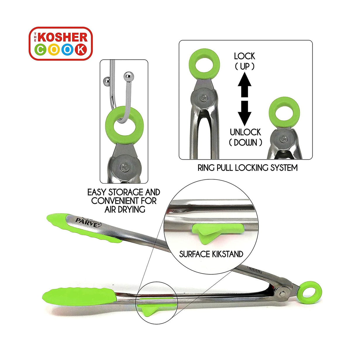 Colour-Coded Kitchen Tongs - Pareve
