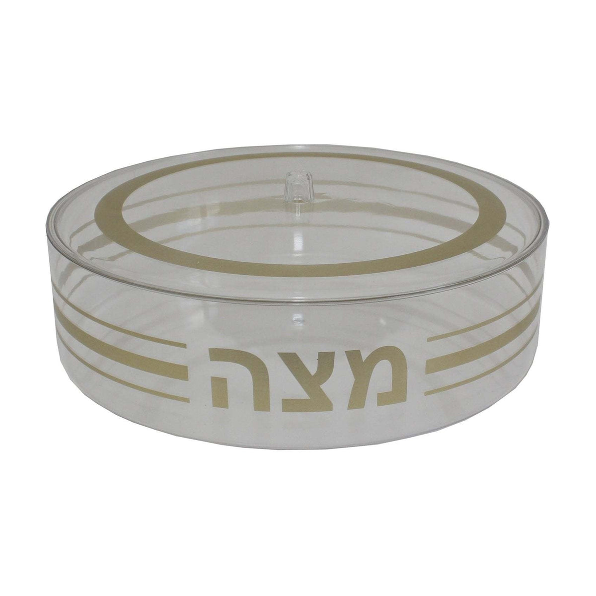 Round Lucite Matzah Box with Gold Writting 14"D
