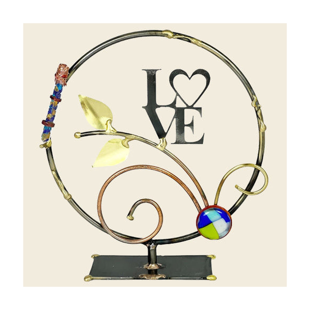 Large Round ''Love'' Wedding Glass Shards Holder