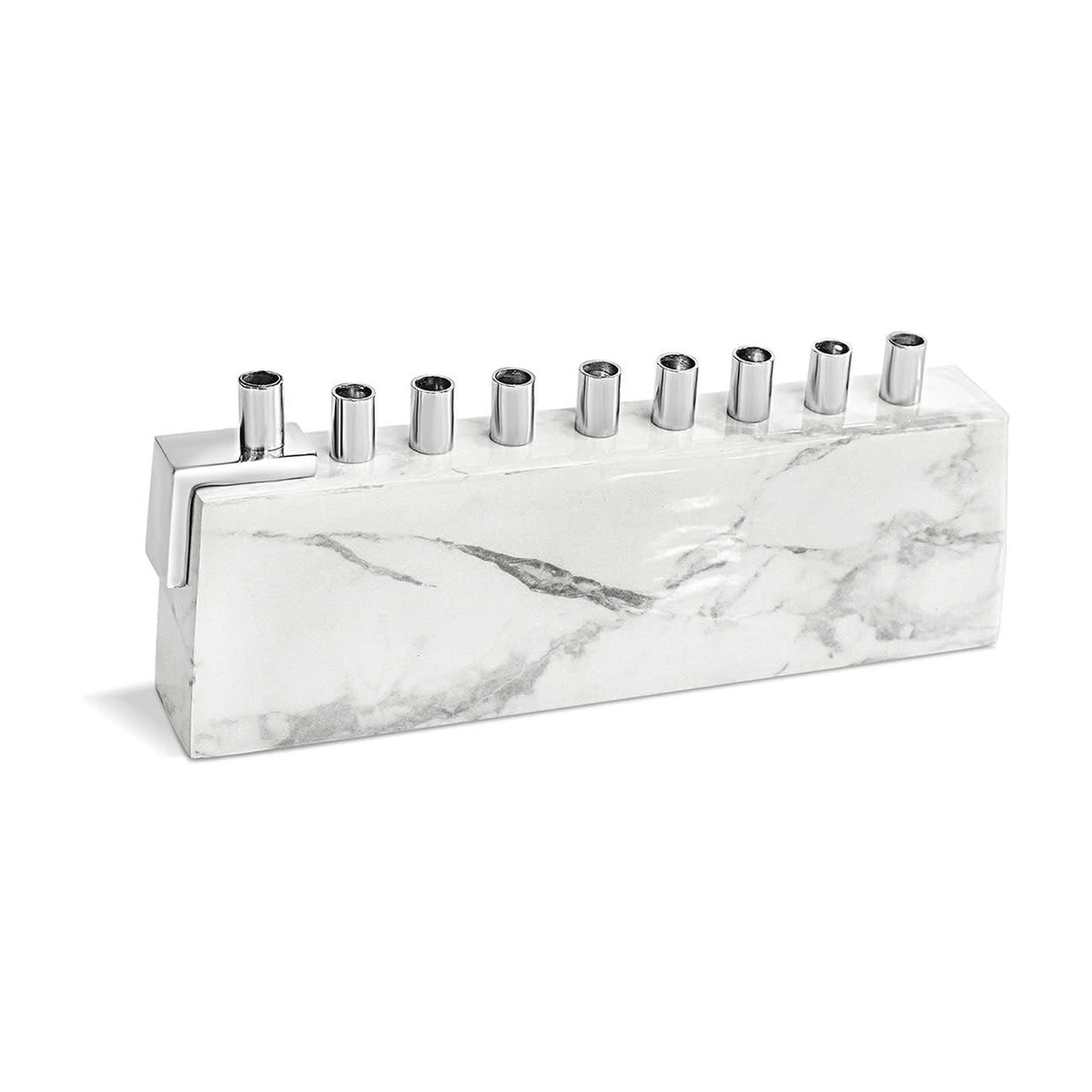 Aluminum Menorah with Marble Decal - White/Silver
