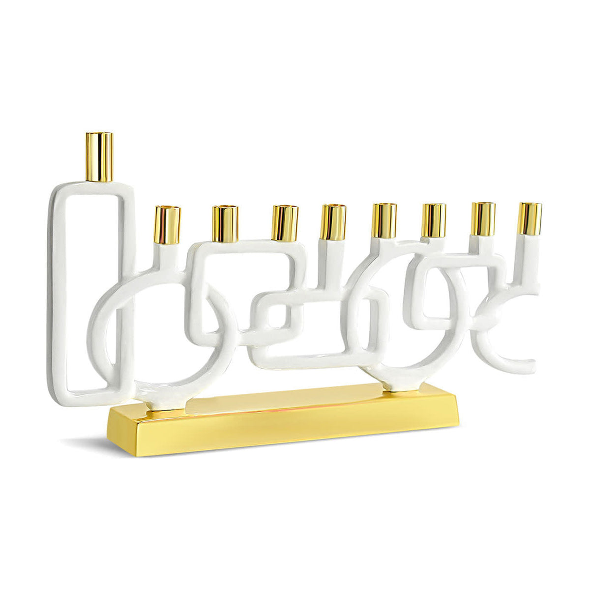 Shapes Menorah - White Enamel with Shiny Brass