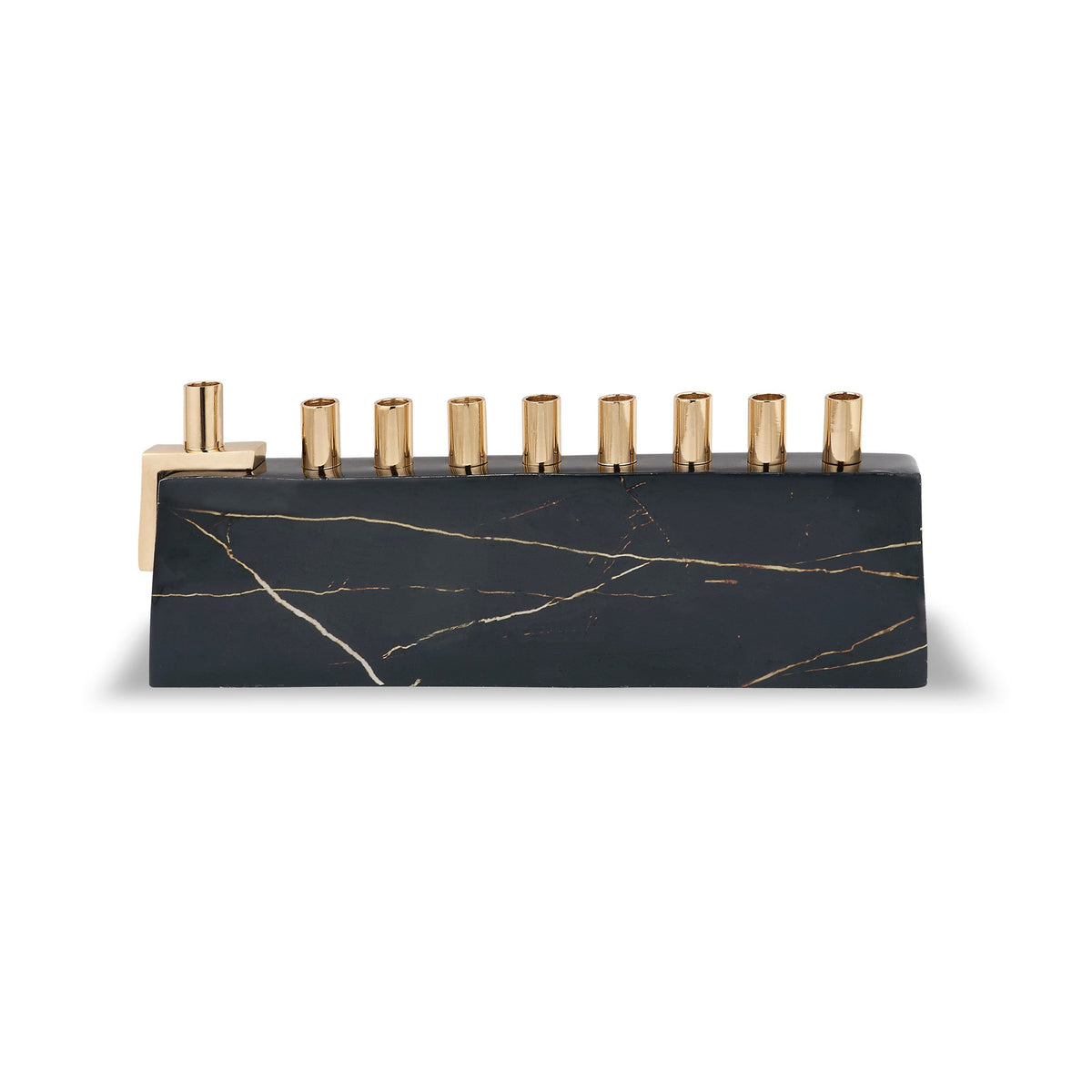 Aluminum Menorah with Marble Decal - Black/Gold