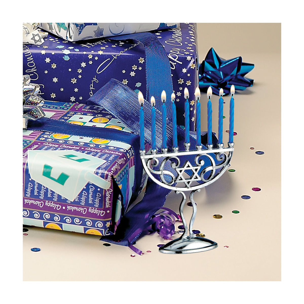 Mini Aluminum Chanukah Menorah, with Candles