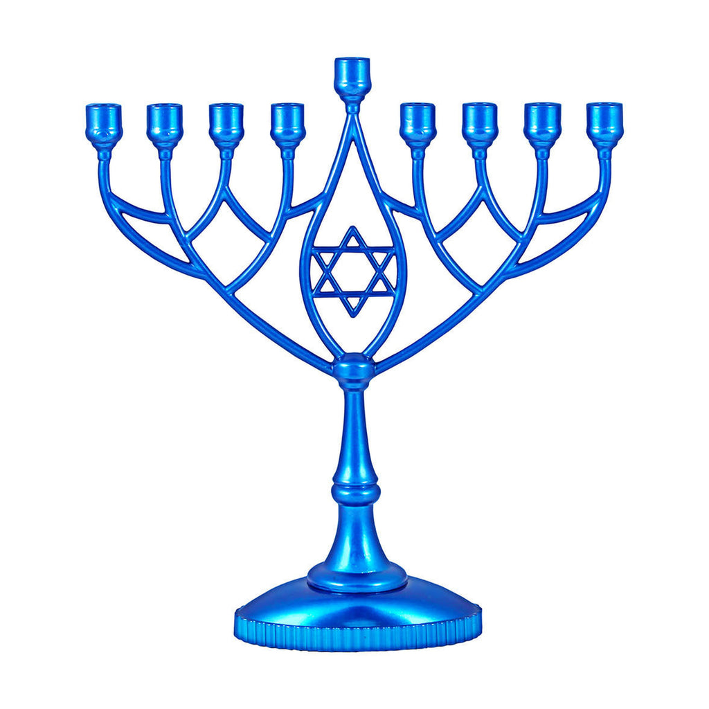 Metallic Blue Classic Hanukkah Menorah - Geometric