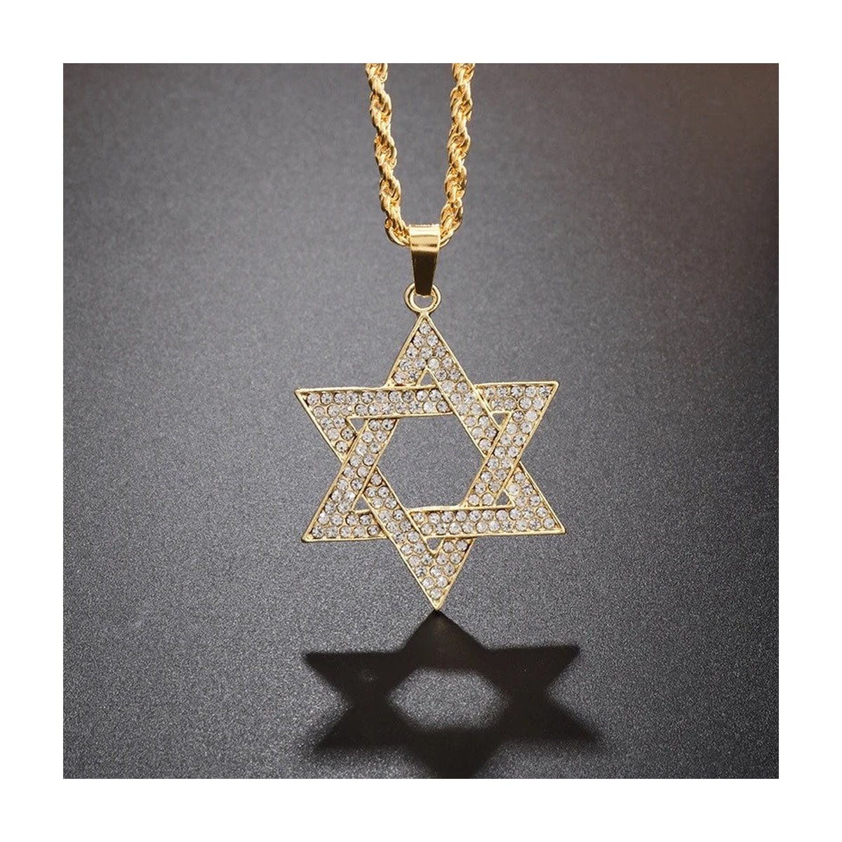 Magen David Necklace with Crystals, Gold