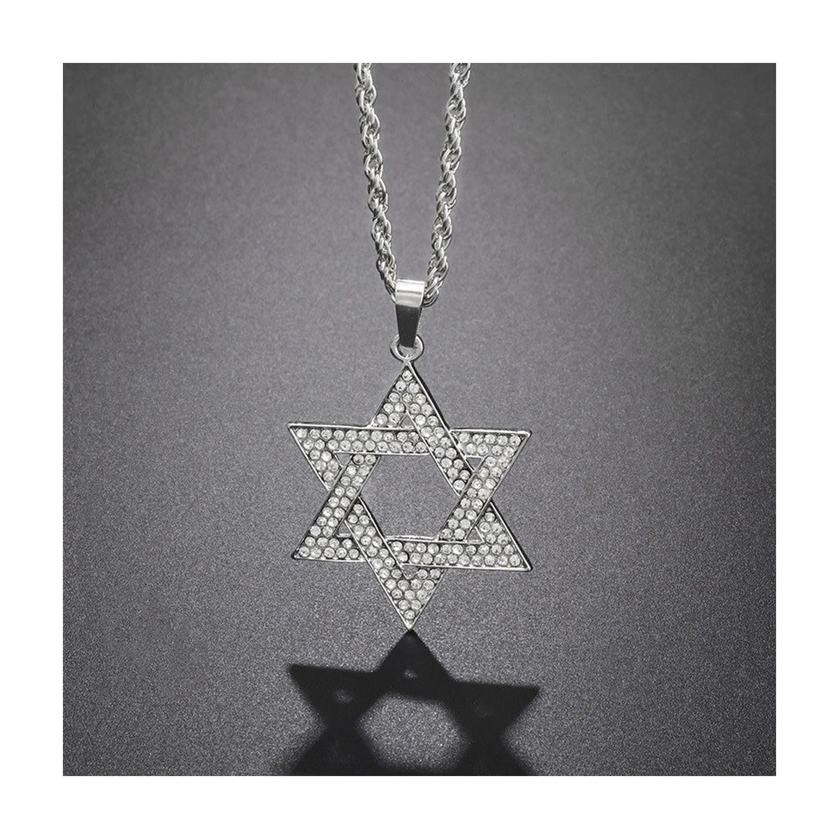 Magen David Necklace with Crystals, Silver