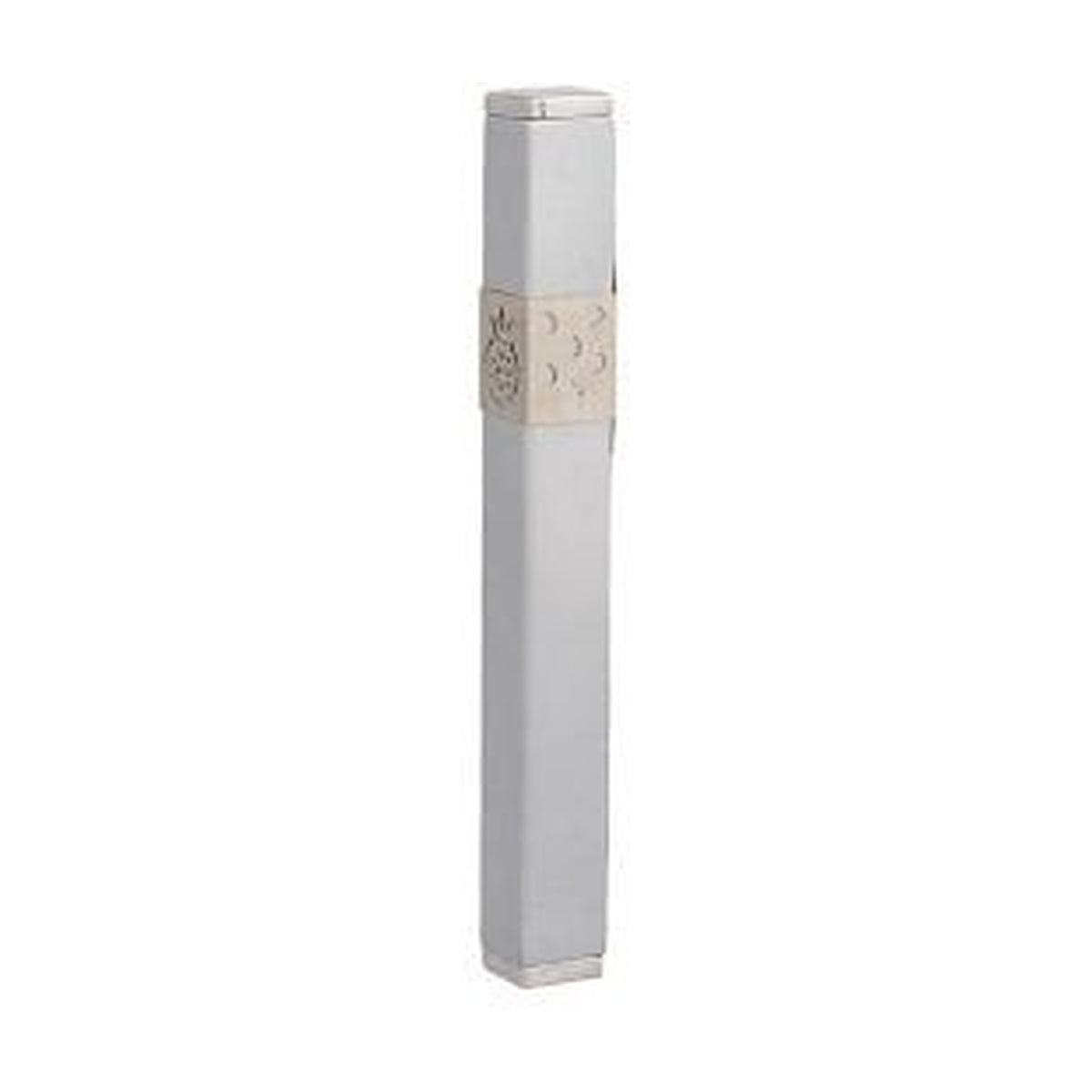 Mezuzah Case, Aluminum, 12cm- Silver with Pomegranate