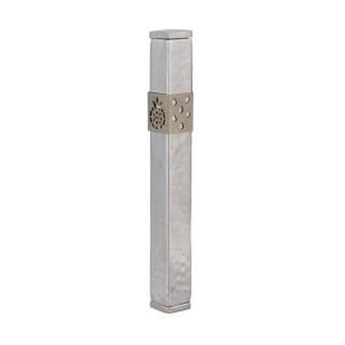 Mezuzah Case, Aluminum, 12cm- Hammered with Pomegranate
