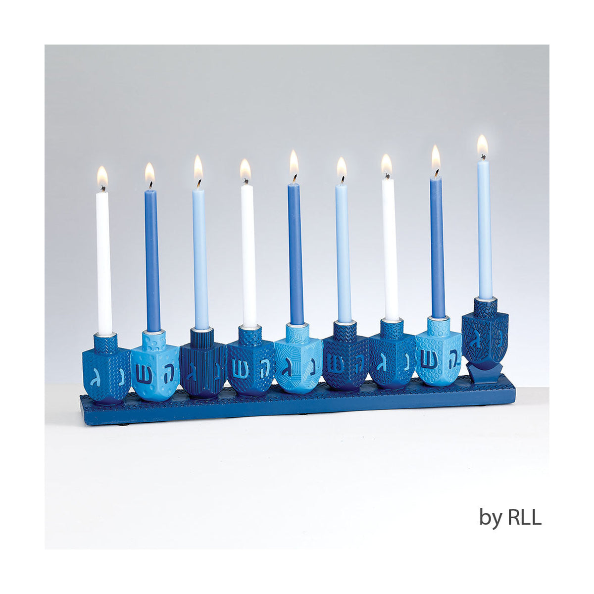 Chanukah Menorah, Blue Dreidel Design