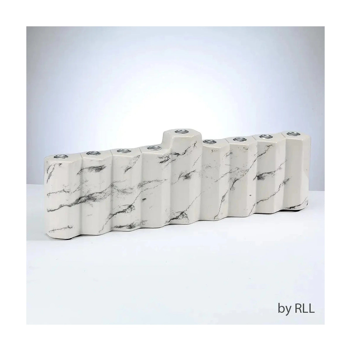 "Hexagons" Hand Painted Ceramic Menorah, White Marble