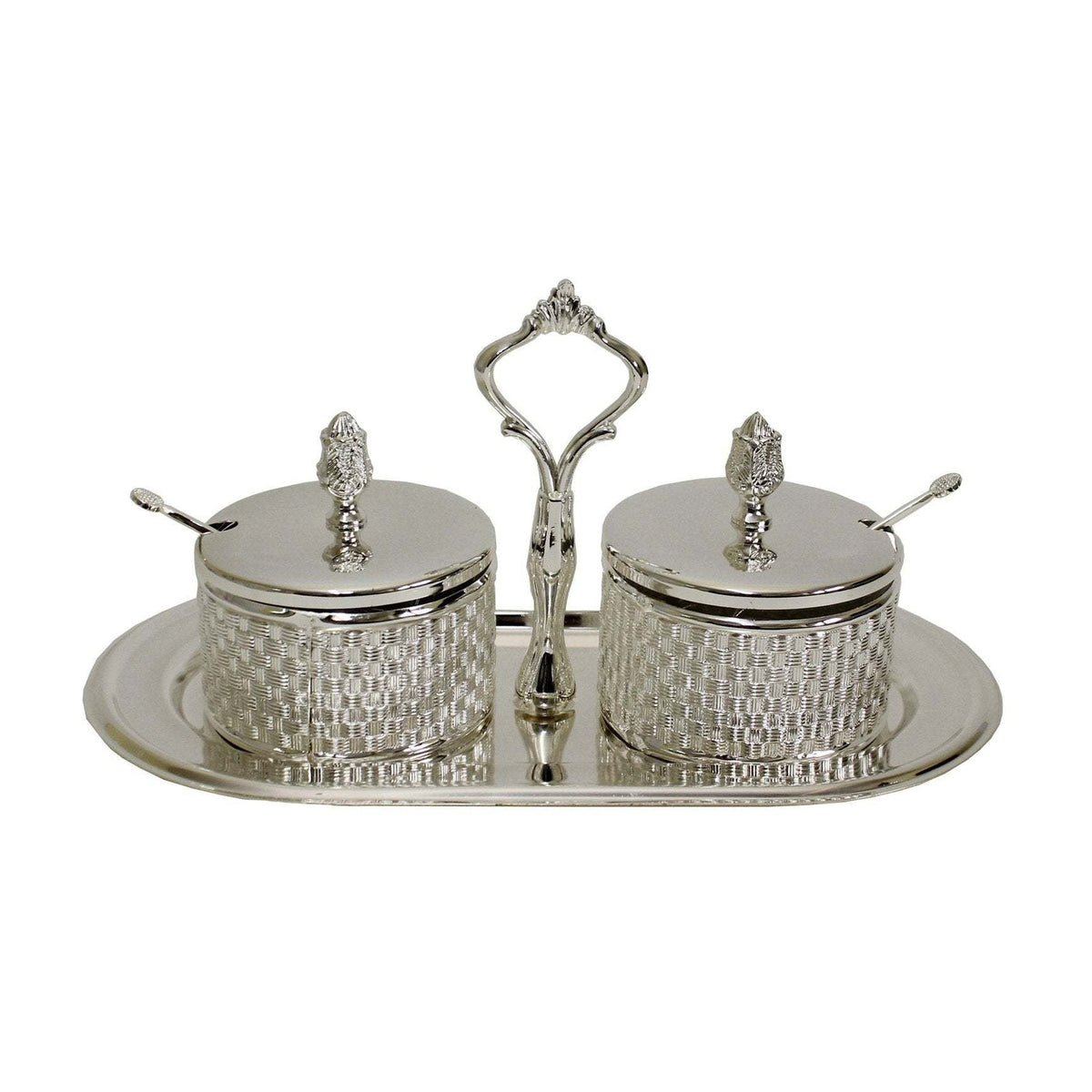 Charoset Dish Set with Tray Silver/Glass