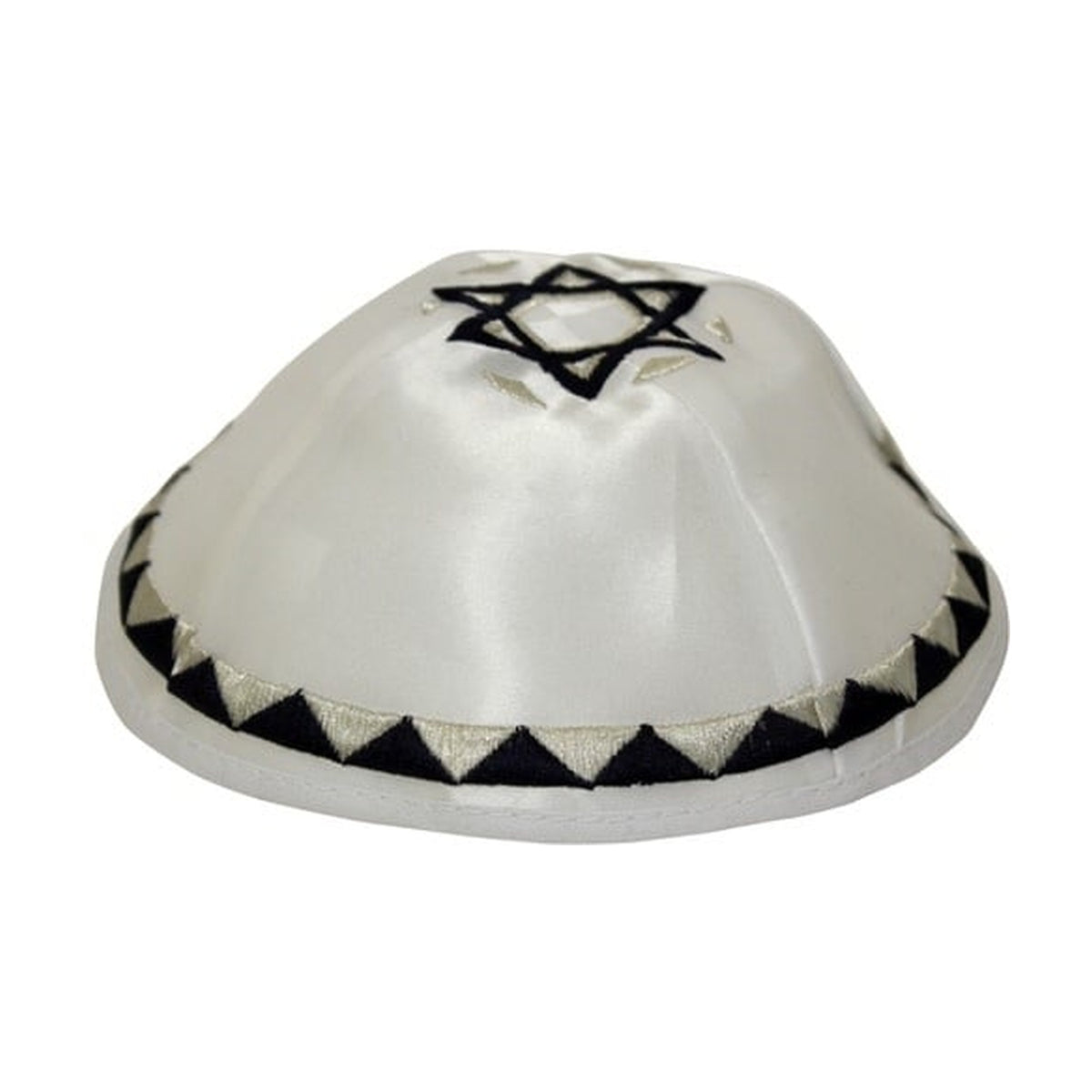 White Satin Kippah, Small Black Magen David