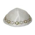White Satin Kippah, Magen David Embroidery Around Base