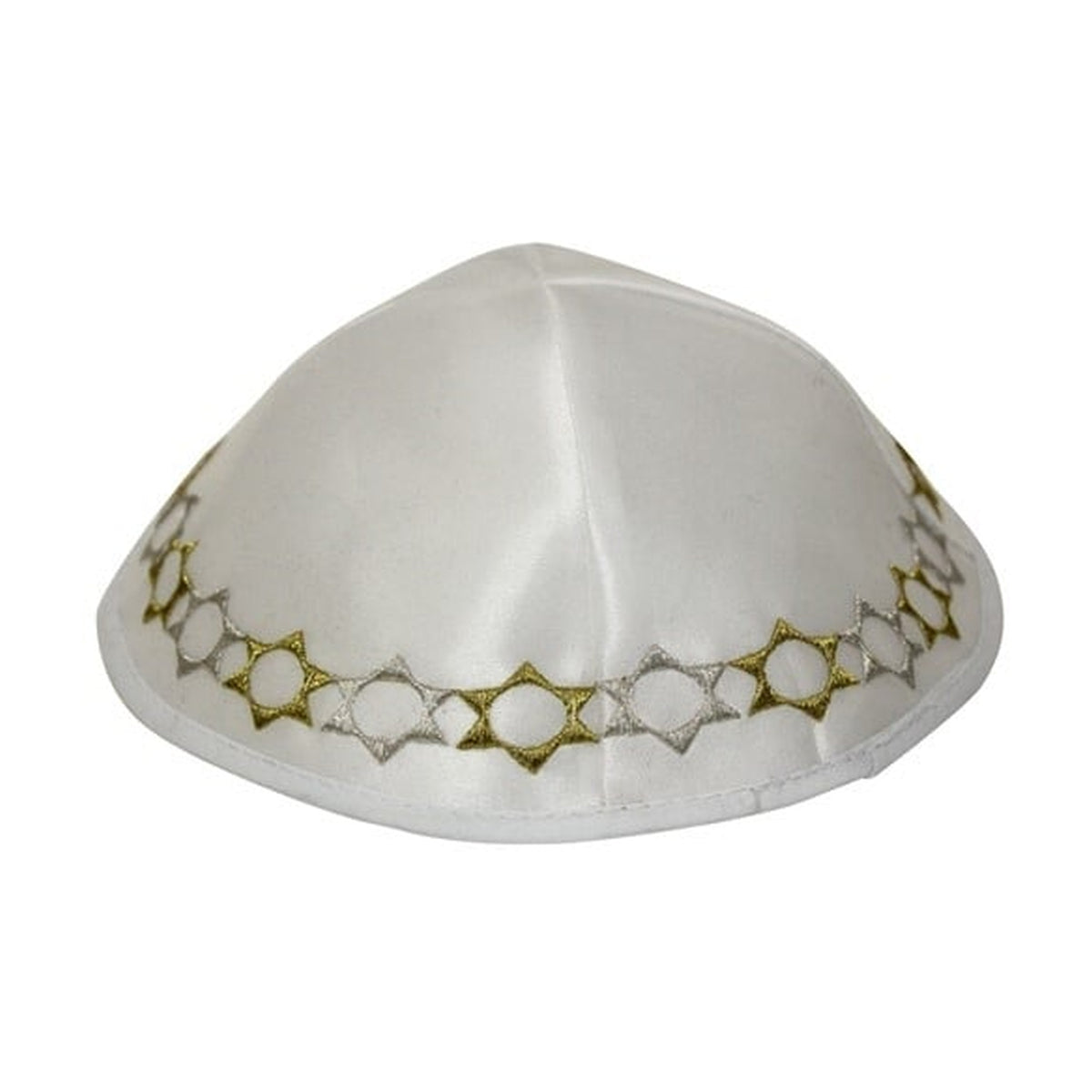 White Satin Kippah, Magen David Embroidery Around Base
