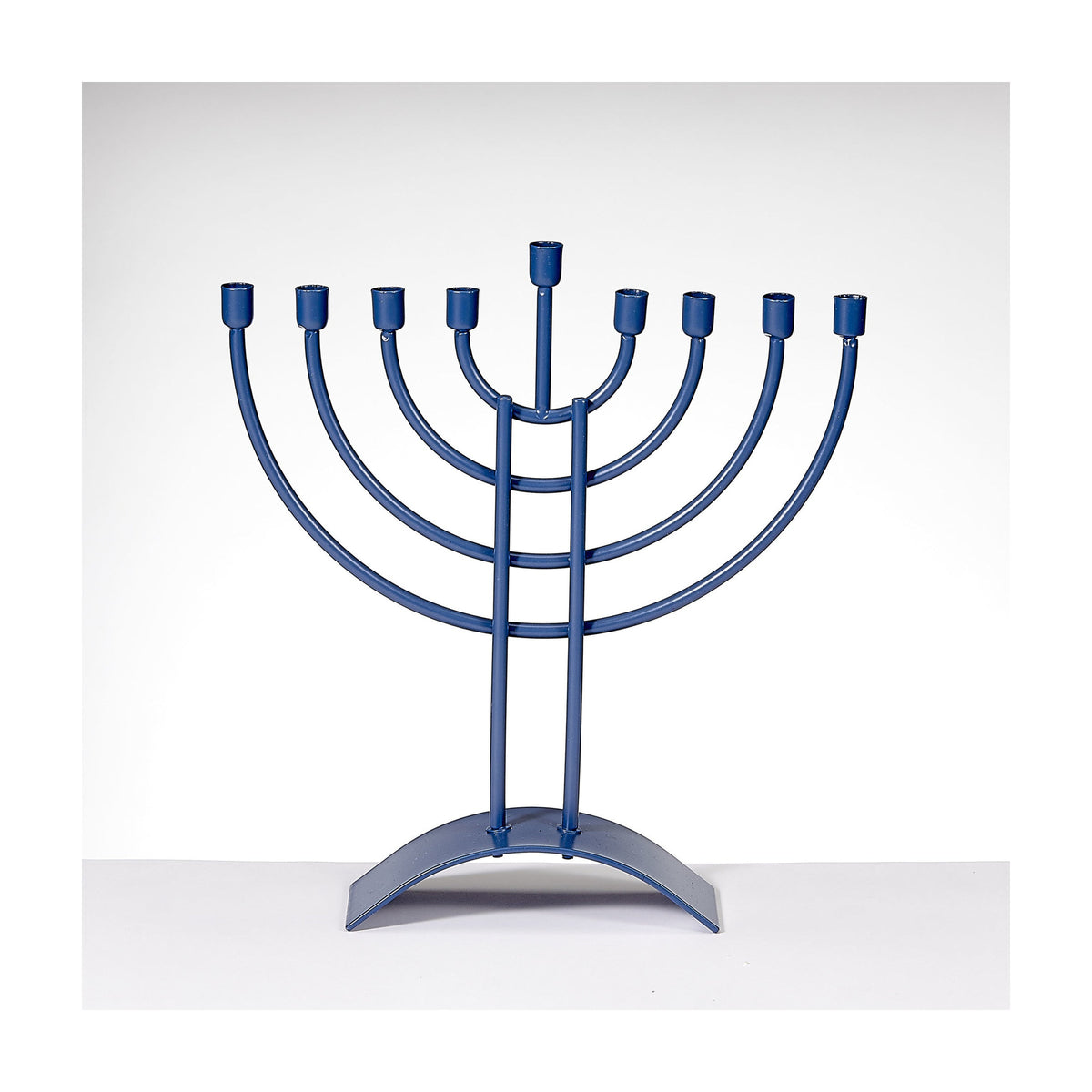 Traditional Menorah, Slate Blue Steel, 8x9 inch