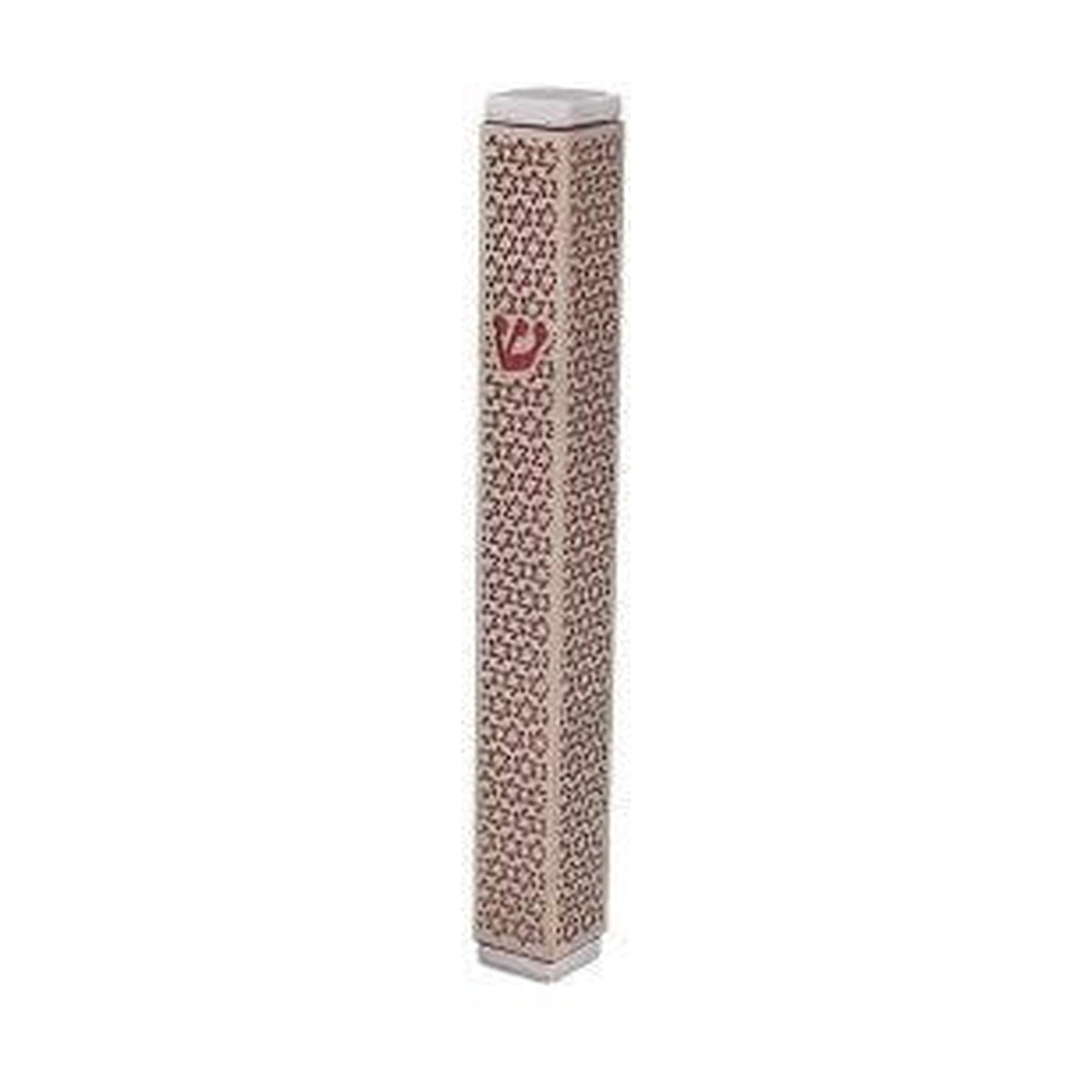 Mezuzah Case, Aluminum, 12cm- Red Magen David Pattern
