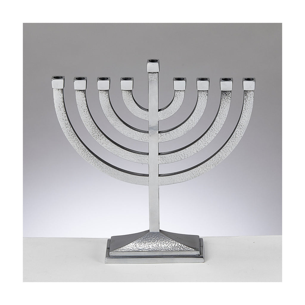 Traditional Menorah, Hammered Aluminum with Polished Finish, 8½x8½ inches