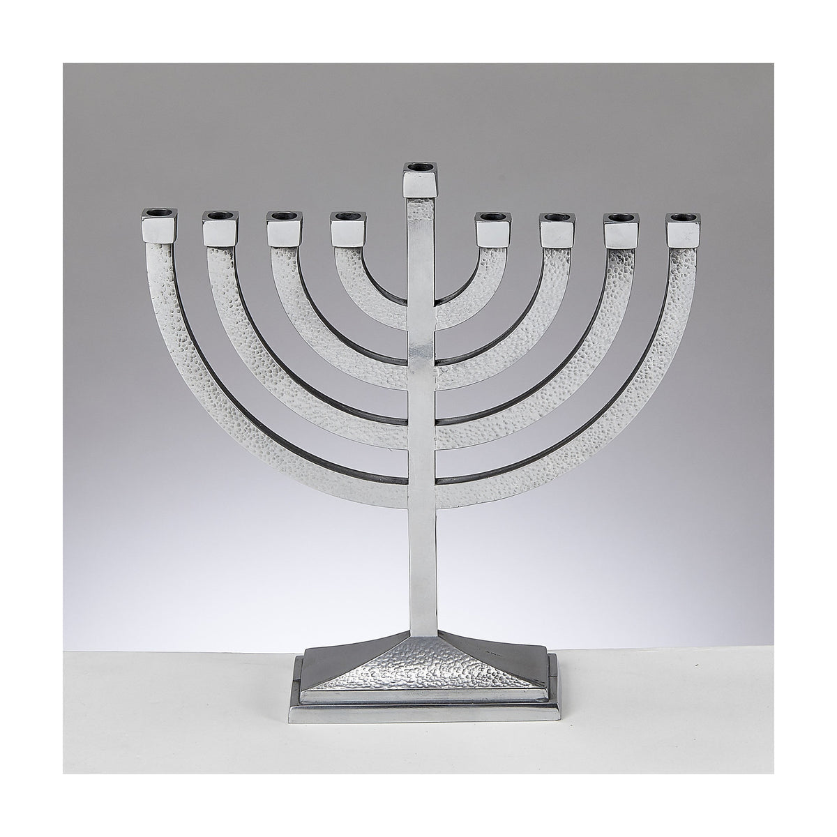 Traditional Menorah, Hammered Aluminum with Polished Finish, 8½x8½ inches