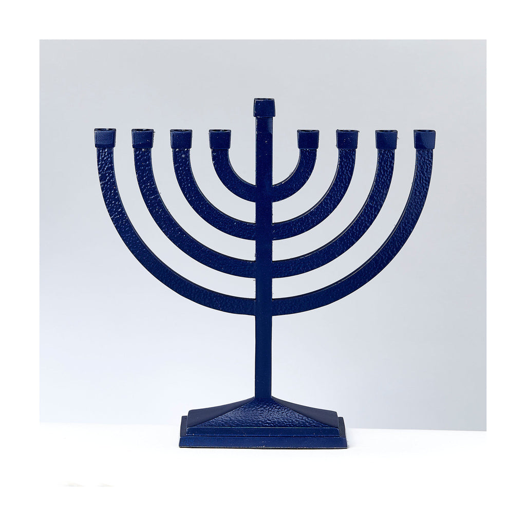 Traditional Hammered Menorah - Navy Matte Finish