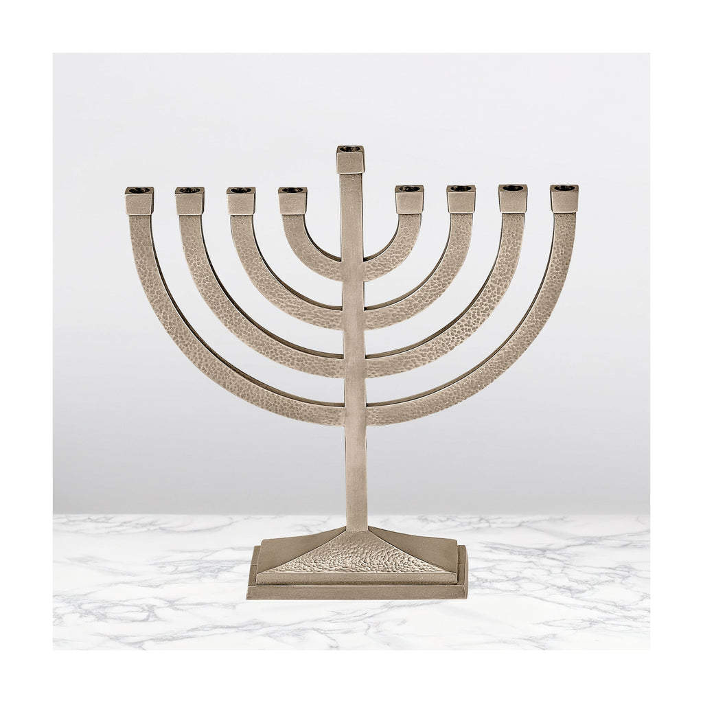 Traditional Menorah, Hammered Aluminum with Pewter Finish, 8½x8½ inches