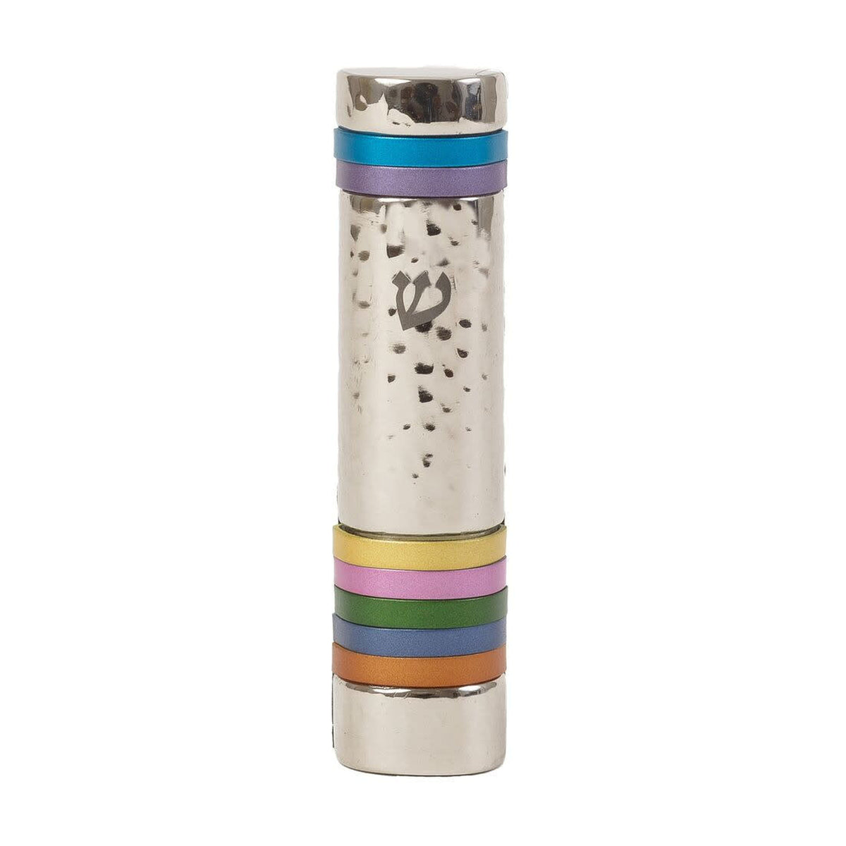 Hammered Aluminum Mezuzah Case, 10cm- Coloured Rings