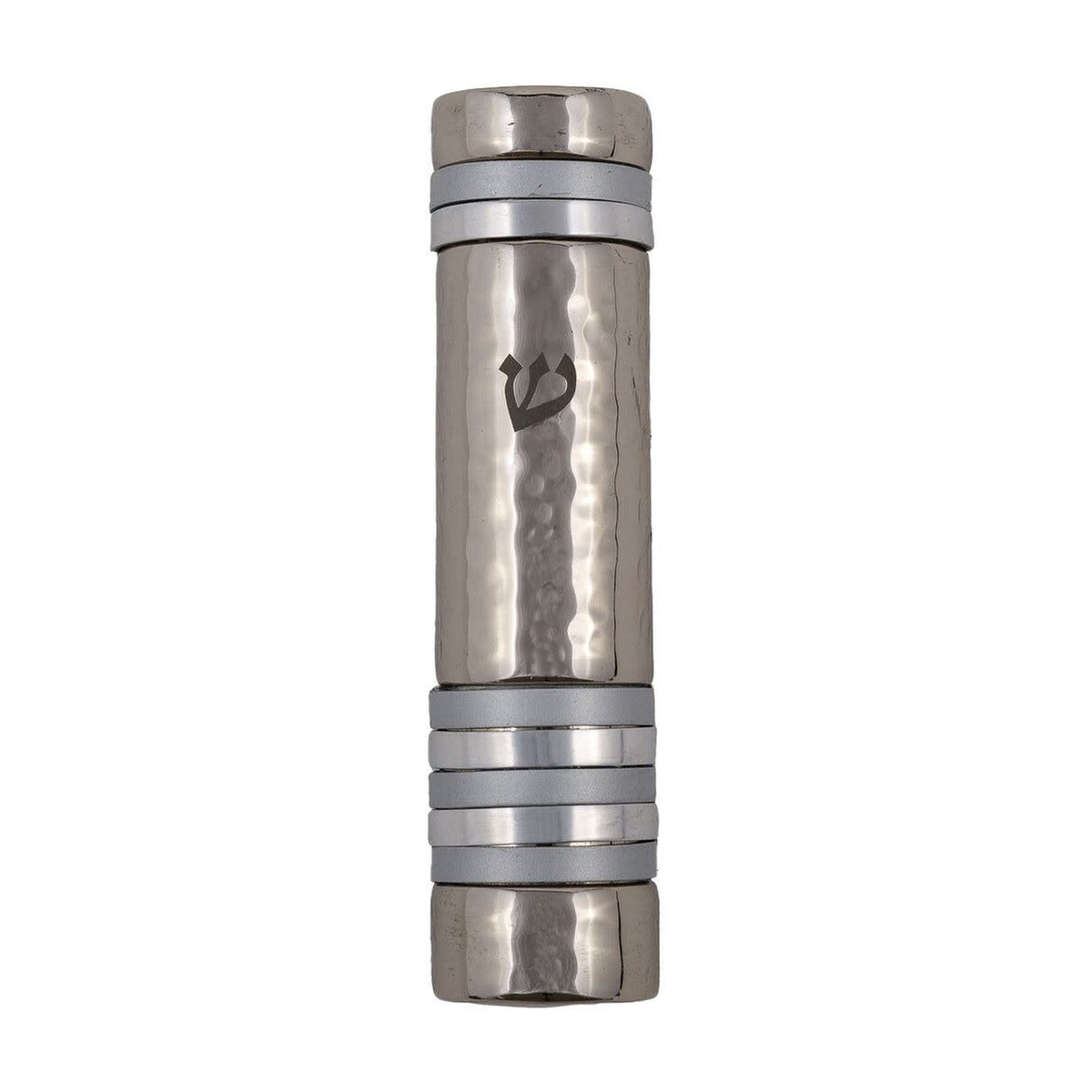 Hammered Aluminum Mezuzah Case, 10cm- Silver and Grey Rings
