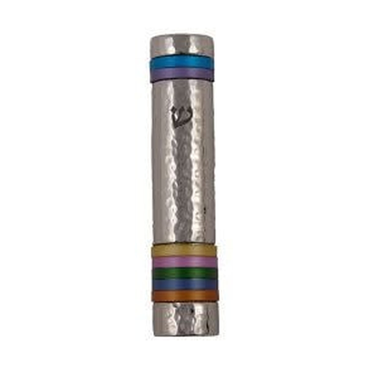 Mezuzah Case, Aluminum, 12cm- Multicoloured rings