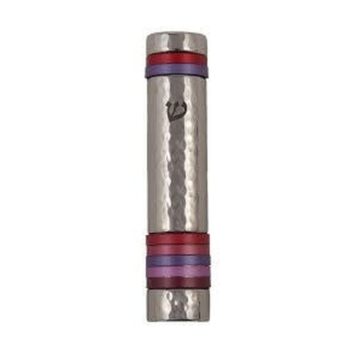 Mezuzah Case, Aluminum, 12cm- Red and Purple Rings
