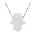 White Opal Hamsa Necklace with Sterling Silver Chain