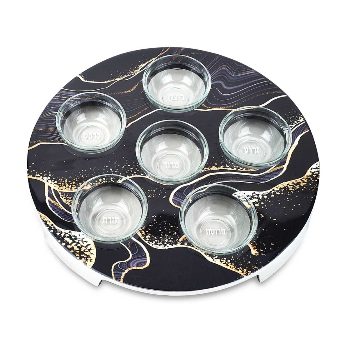 Aluminum Seder Plate with Black Marble Design