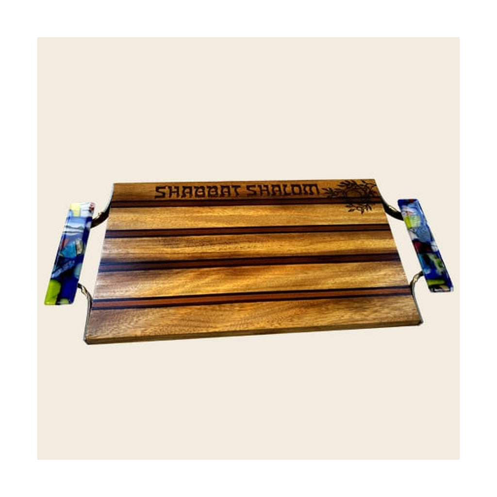 Challah Board, Wood with Fused Glass Handles