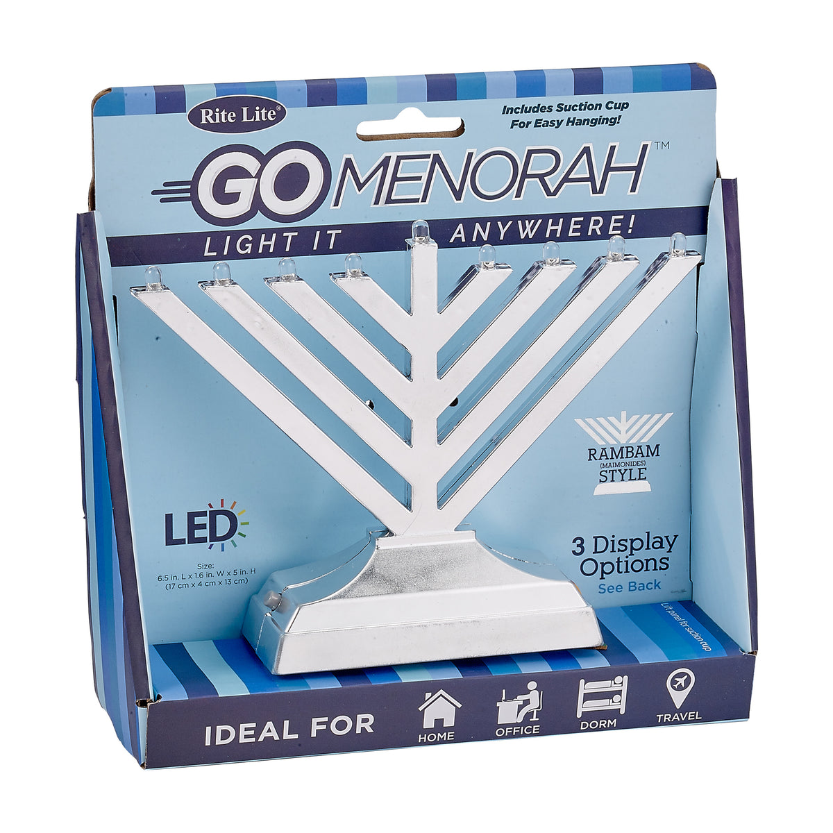 Go Menorah™ - Light It Anywhere - Rambam Style, Silver Tone