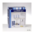 Set Of Silvertone Menorah, Candles, Gelt, Dreidel
