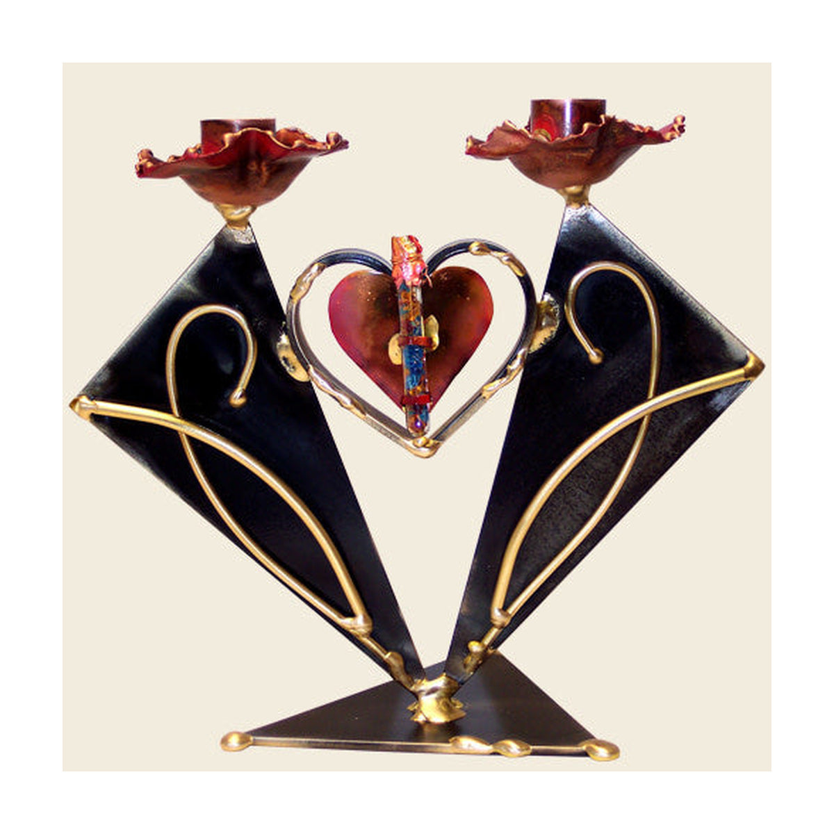 Shabbat Candlesticks with Wedding Glass Shards Tube, Heart Design