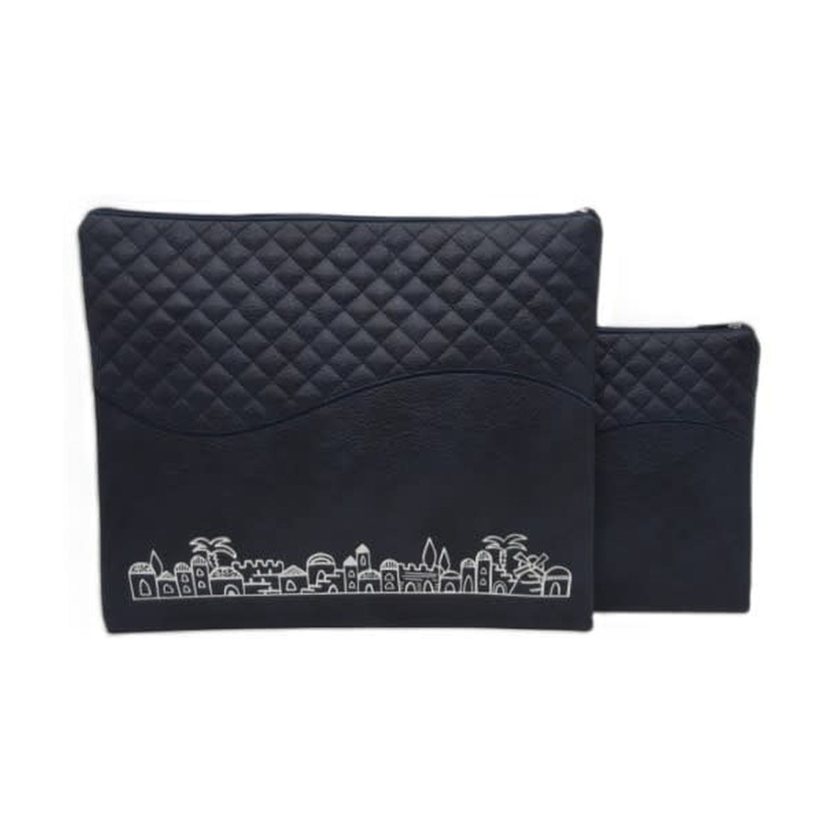 Tallit and Tefillin Cover Blue Jerusalem Silver Embossed Letters
