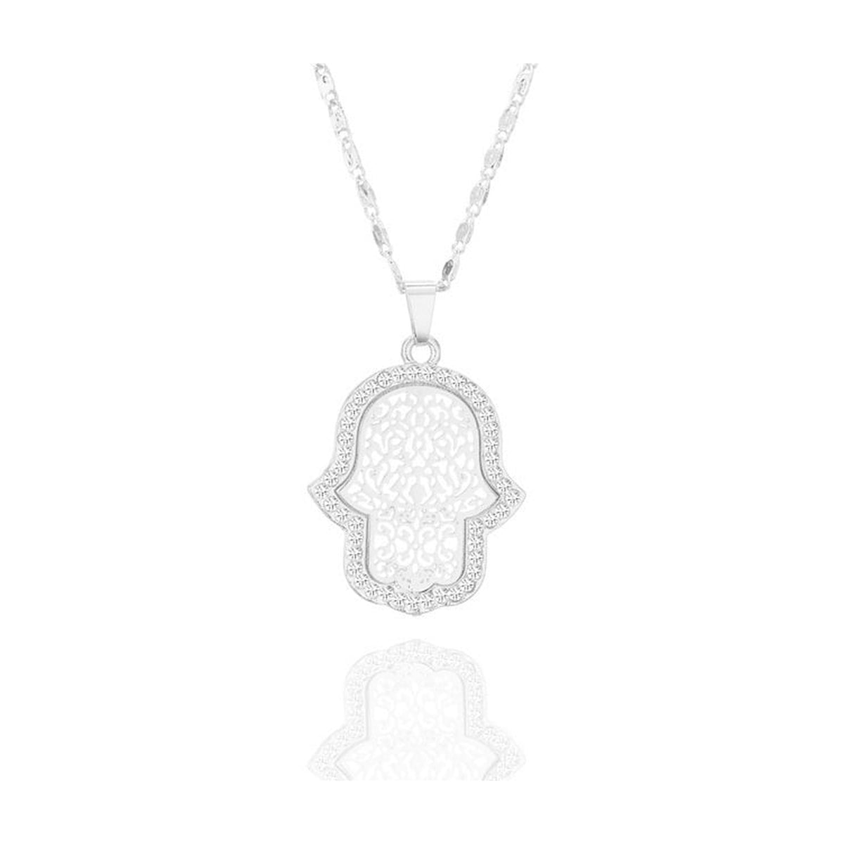 Hamsa Necklace with Crystals, Filigree