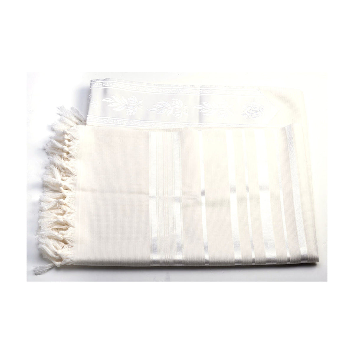 Kids' Tallit, Acrylic, 20'' x 63'', White and silver
