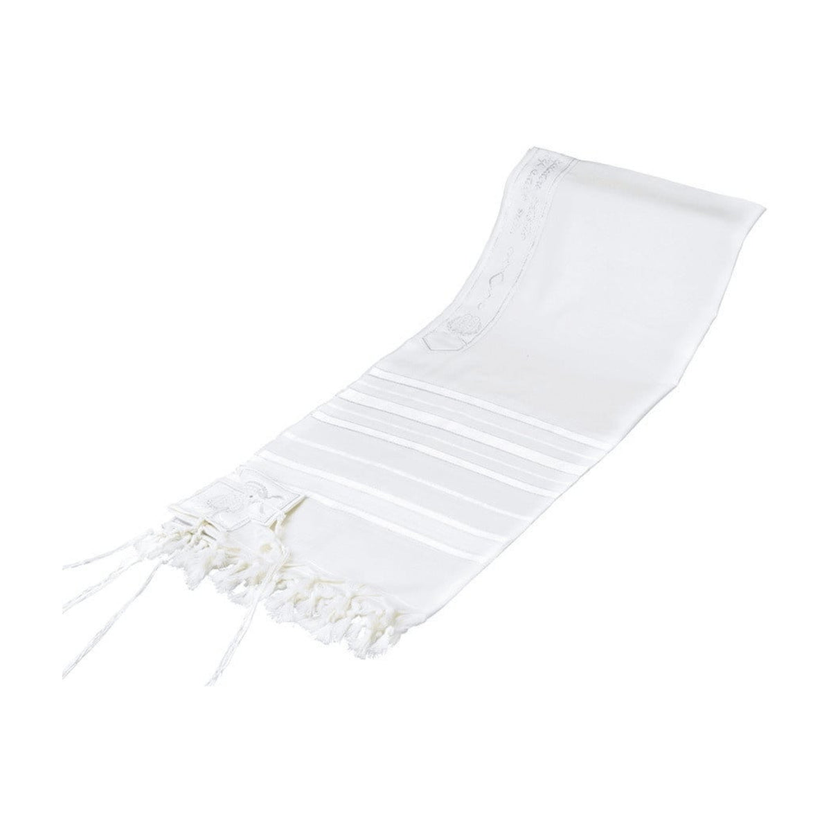Tallit, Tashbetz, White & Silver Stripes Size 50 (47'' x 67'') Ashkenazi Meyuchad (Machine Made)