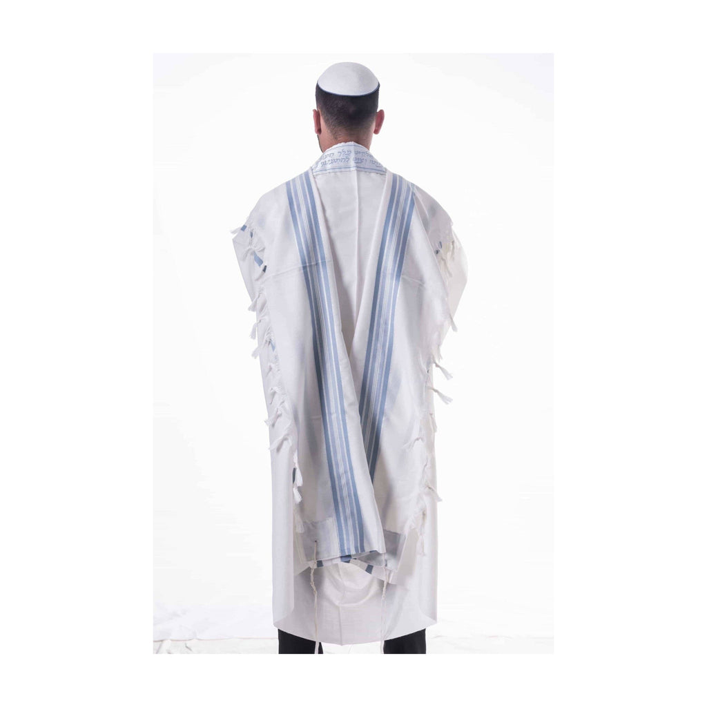 Tallit, Size 18  - Light Blue with Silver