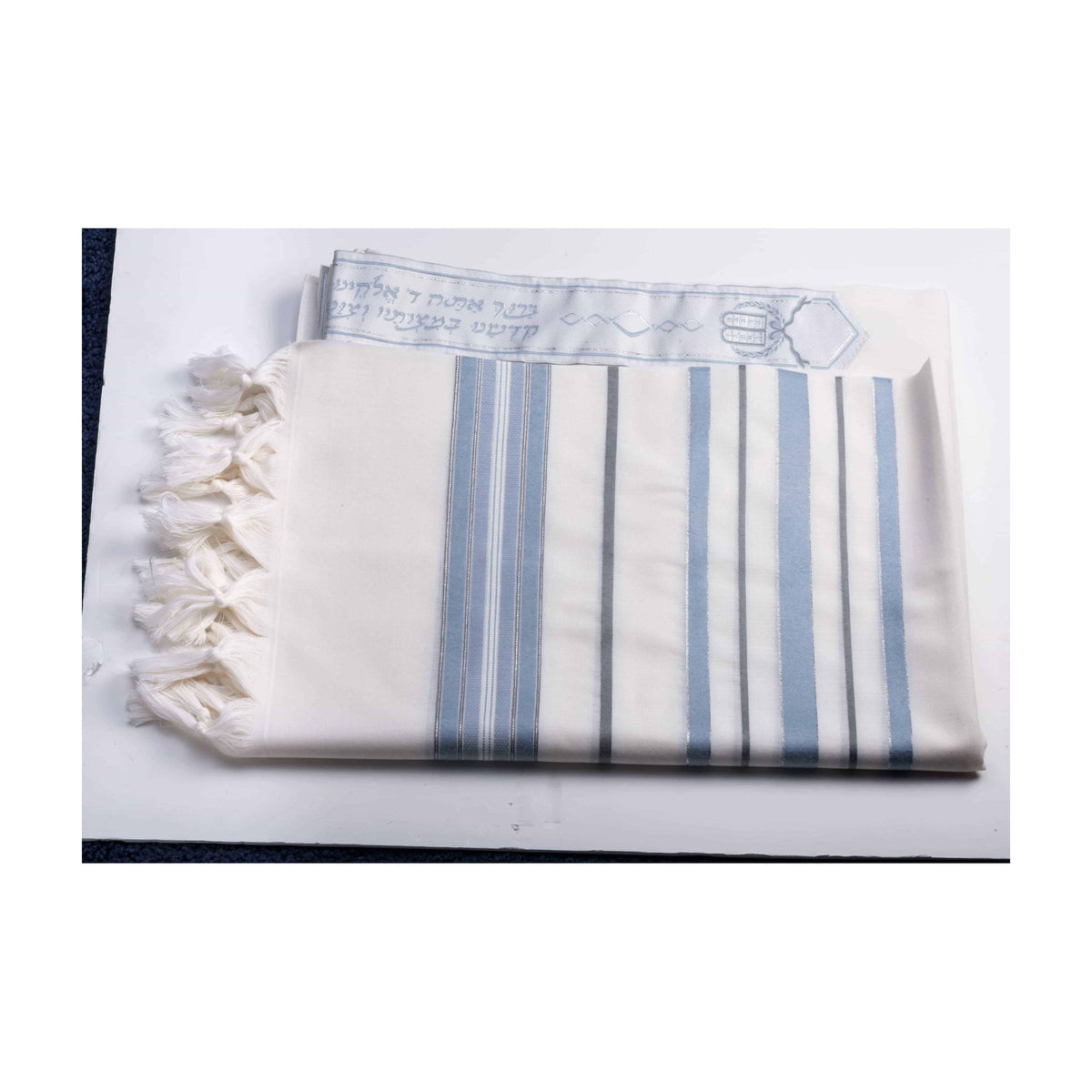 Tallit, Size 24 - Light Blue and Grey with Silver