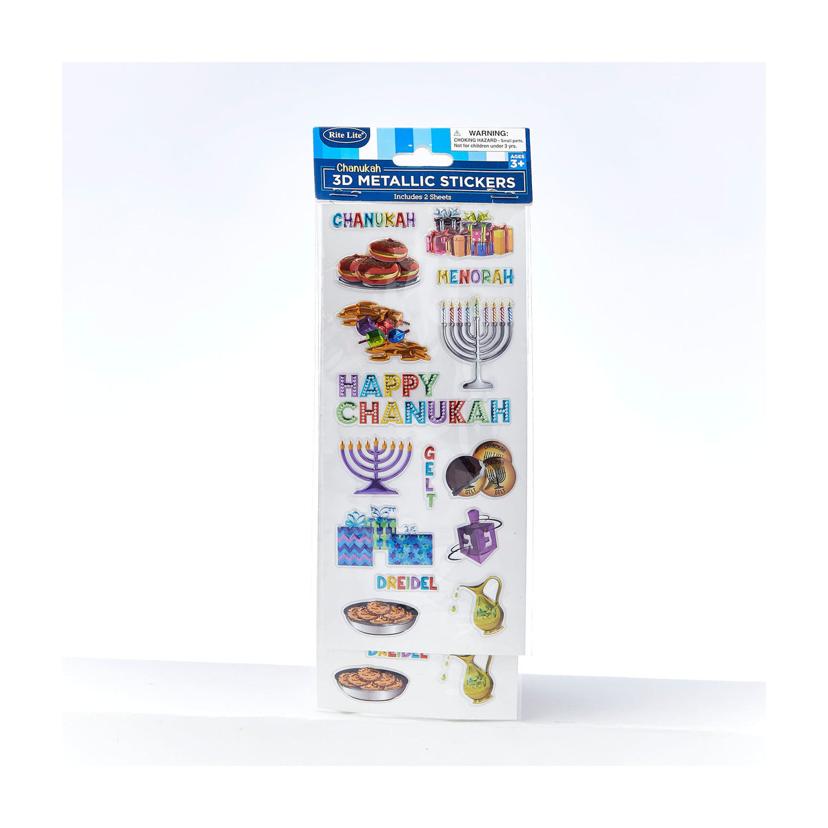 Chanukah 3D Metallic Stickers, 2 Sheets