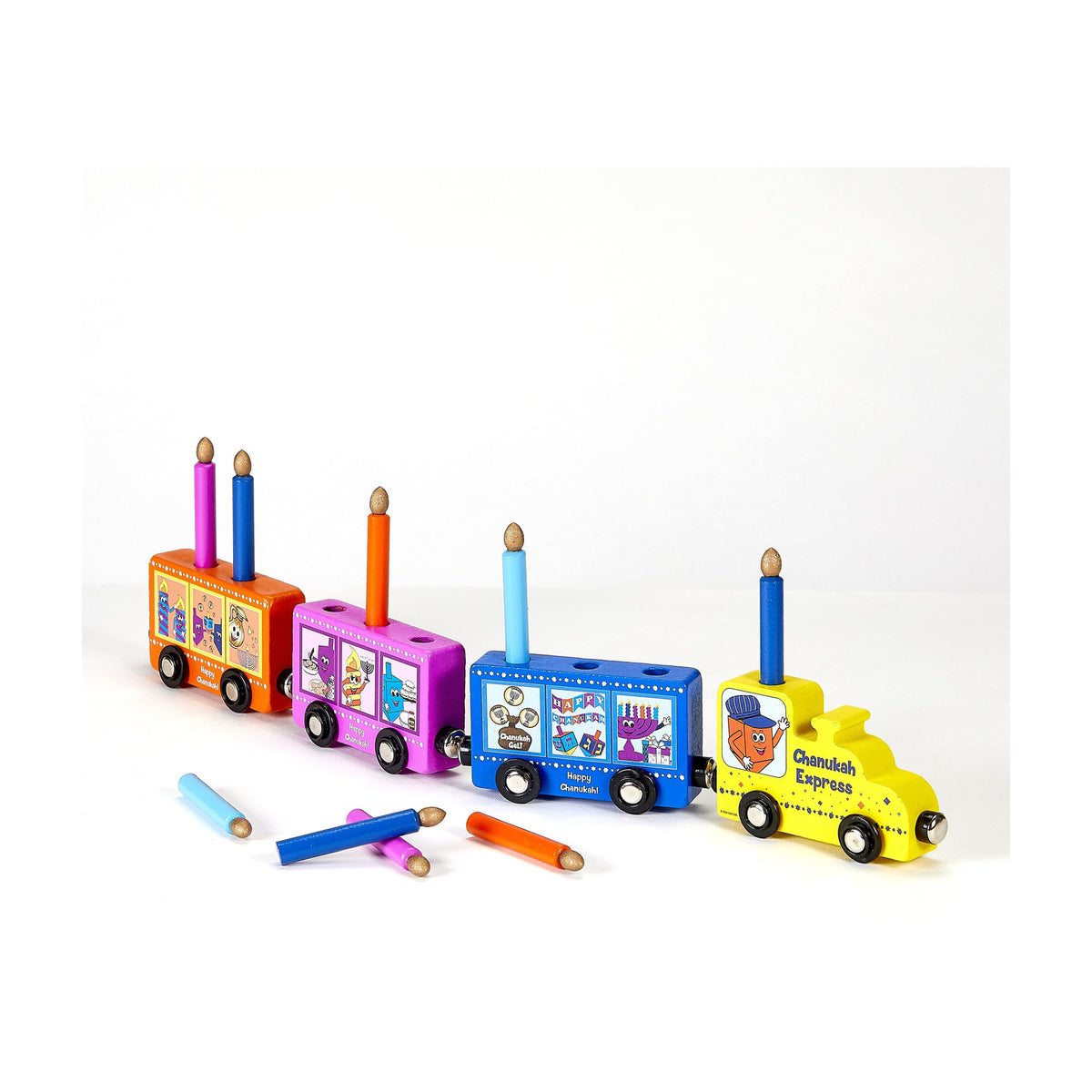 Wooden Train Play Menorah with Removable Candles