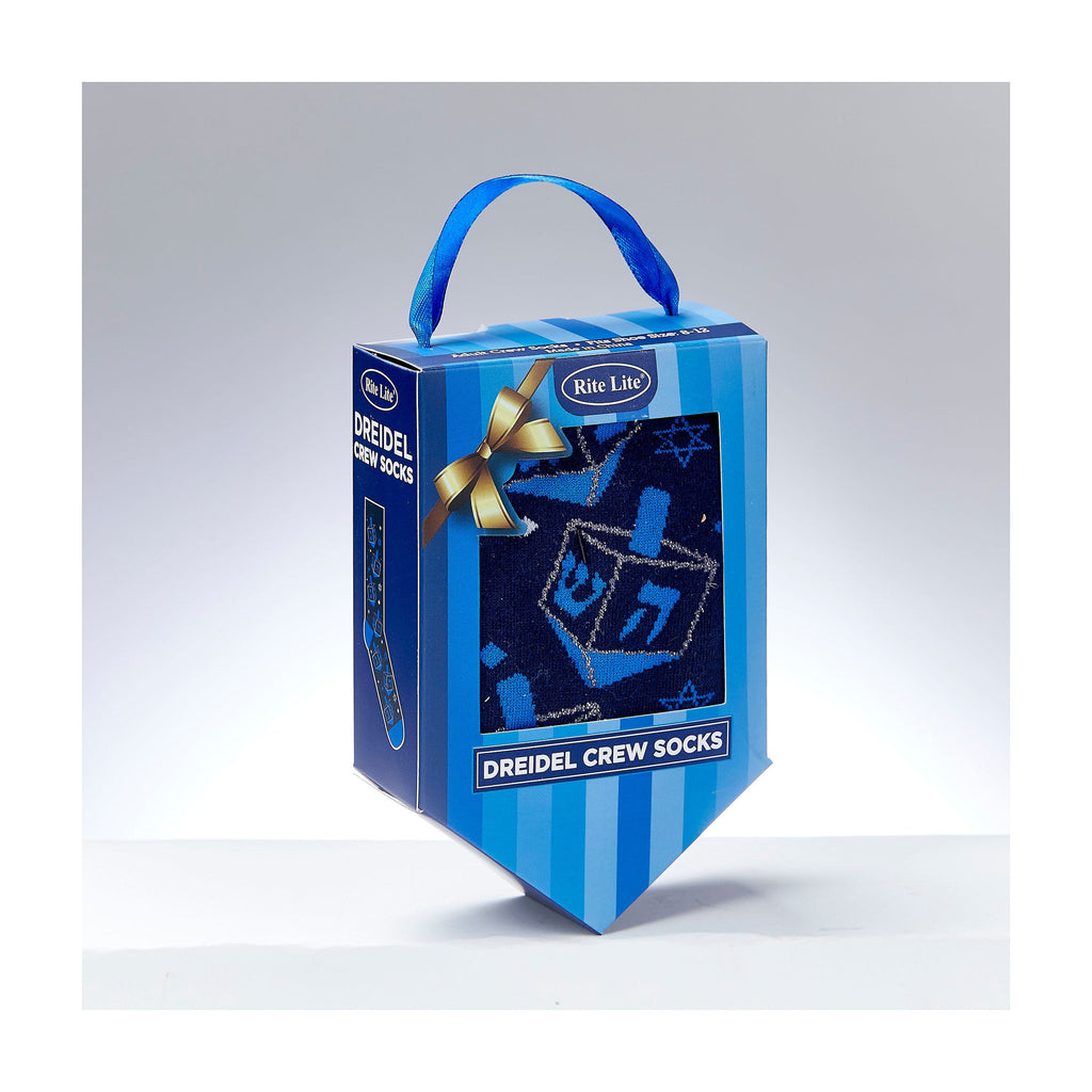 Chanukah Adult Crew Socks, Dreidels and Stars in Dreidel