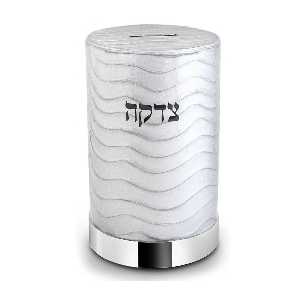 Tzedakah Box - Stainless Steel with White Carrera Marble Design