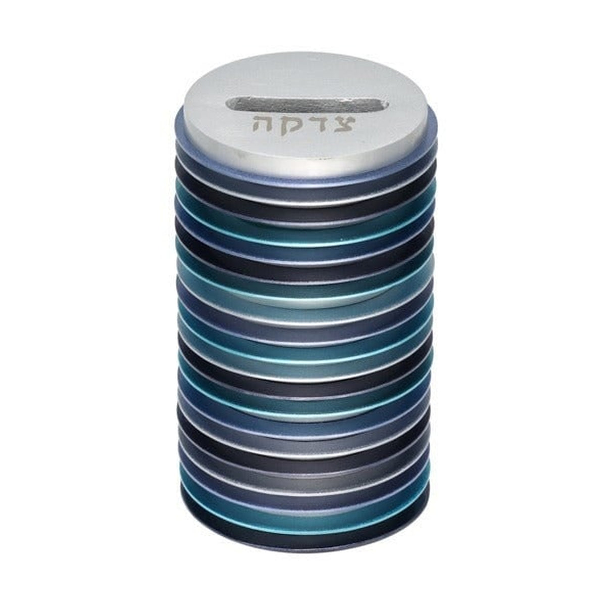 Tzedakah Box, Aluminum Disc Design, Shades of Blue