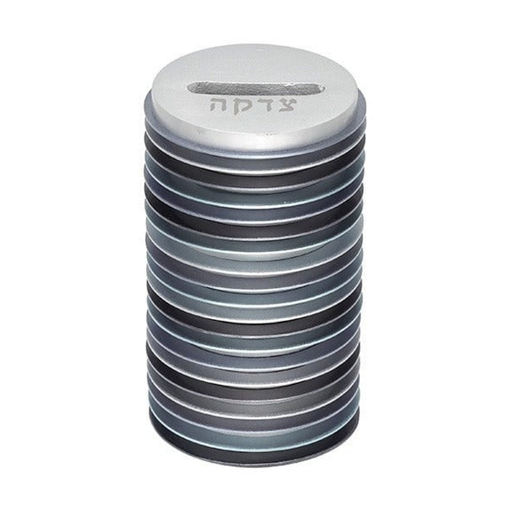 Tzedakah Box, Aluminum Disc Design, Shades of Grey